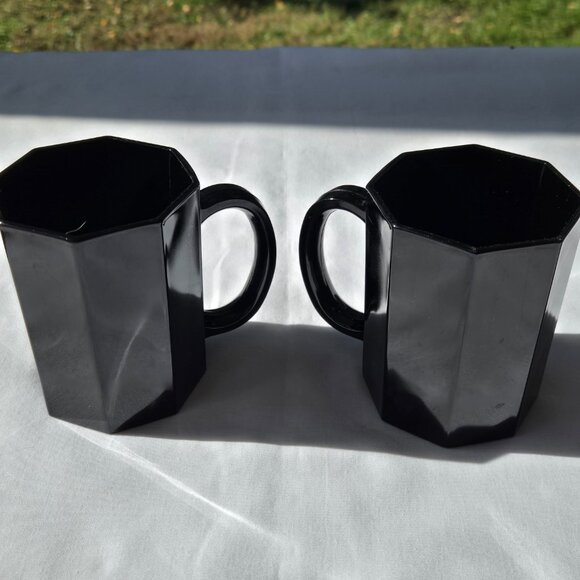 2 Arcoroc Black Octime Mugs Octagon Tempered Glass - Picture 2 of 6